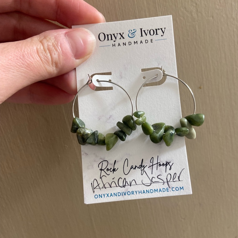 Green African Jasper Hoop Earrings